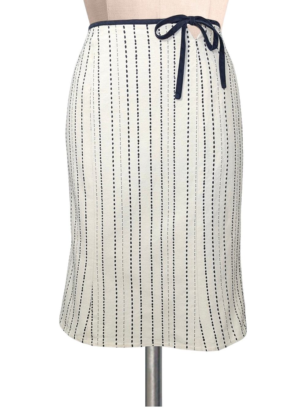 VINTAGE - Y2K 90's - Black White Striped - Keyhole Waist Tie Bow Design Skirt S